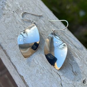 Vintage Sterling Silver SIGNED RCI Modernist Solid Leaf Dangle Earrings